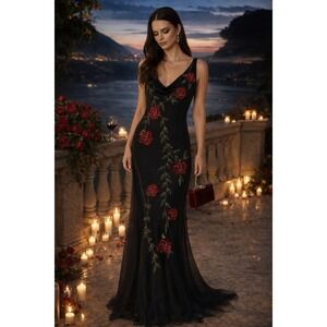 LILLIE RUBIN Gown Sz 8 Velvet Beaded Floral Cowl Elegant Luxury Dress